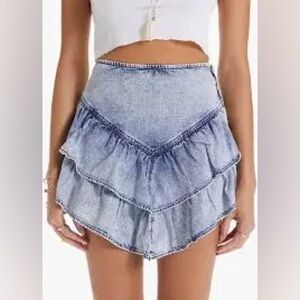 tgla… Ruffled Denim Skort High Waisted Side Zip XS
